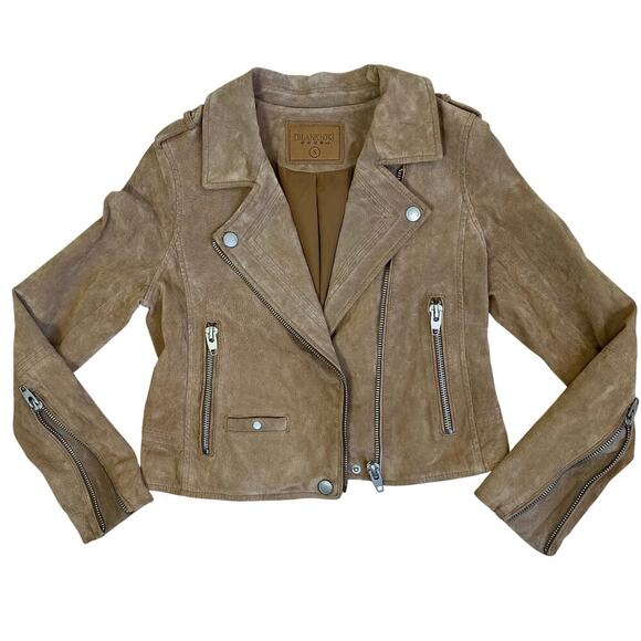 Blank NYC SL8 Genuine Suede Moto Jacket in Tan Sz S Cropped Lined Zip Closure - Picture 11 of 16